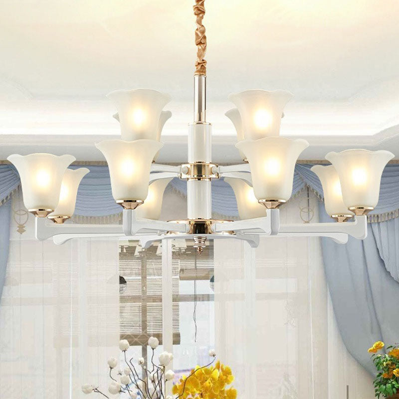Ruffle Chandelier Lighting Simplicity Cream Frosted Glass Drop Pendant for Bedroom Clearhalo 'Ceiling Lights' 'Chandeliers' 'Glass shade' 'Glass' 'Modern Chandeliers' 'Modern' 'Pendant Lights' Lighting' 2030298