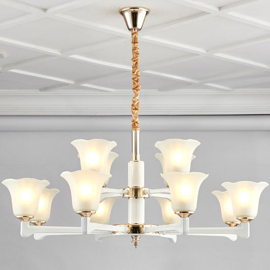Ruffle Chandelier Lighting Simplicity Cream Frosted Glass Drop Pendant for Bedroom Clearhalo 'Ceiling Lights' 'Chandeliers' 'Glass shade' 'Glass' 'Modern Chandeliers' 'Modern' 'Pendant Lights' Lighting' 2030299