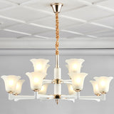 Ruffle Chandelier Lighting Simplicity Cream Frosted Glass Drop Pendant for Bedroom Clearhalo 'Ceiling Lights' 'Chandeliers' 'Glass shade' 'Glass' 'Modern Chandeliers' 'Modern' 'Pendant Lights' Lighting' 2030299