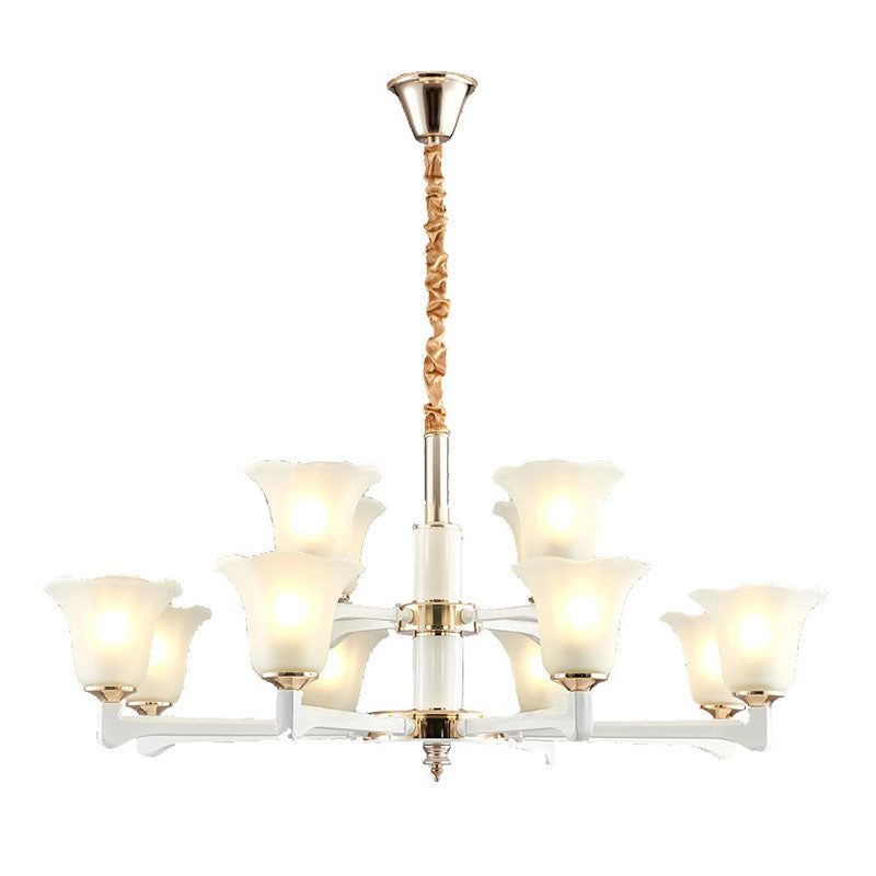 Ruffle Chandelier Lighting Simplicity Cream Frosted Glass Drop Pendant for Bedroom Clearhalo 'Ceiling Lights' 'Chandeliers' 'Glass shade' 'Glass' 'Modern Chandeliers' 'Modern' 'Pendant Lights' Lighting' 2030301