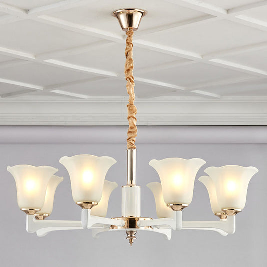 Ruffle Chandelier Lighting Simplicity Cream Frosted Glass Drop Pendant for Bedroom 8 Ivory Clearhalo 'Ceiling Lights' 'Chandeliers' 'Glass shade' 'Glass' 'Modern Chandeliers' 'Modern' 'Pendant Lights' Lighting' 2030302