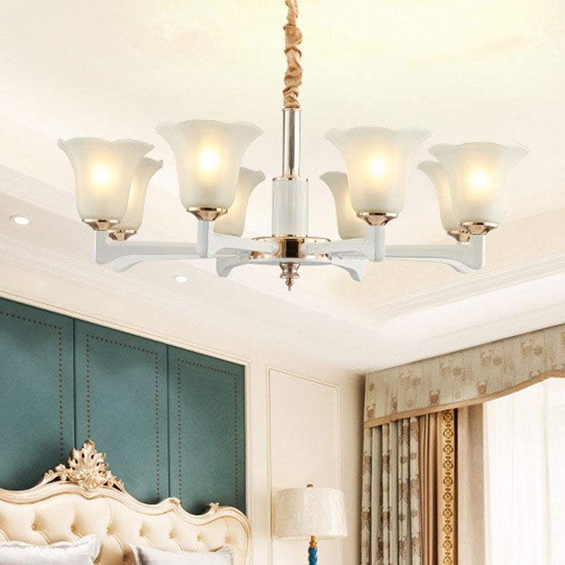 Ruffle Chandelier Lighting Simplicity Cream Frosted Glass Drop Pendant for Bedroom Clearhalo 'Ceiling Lights' 'Chandeliers' 'Glass shade' 'Glass' 'Modern Chandeliers' 'Modern' 'Pendant Lights' Lighting' 2030303