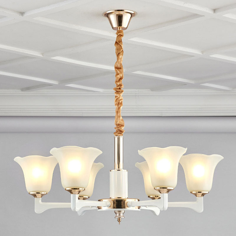Ruffle Chandelier Lighting Simplicity Cream Frosted Glass Drop Pendant for Bedroom 6 Ivory Clearhalo 'Ceiling Lights' 'Chandeliers' 'Glass shade' 'Glass' 'Modern Chandeliers' 'Modern' 'Pendant Lights' Lighting' 2030304
