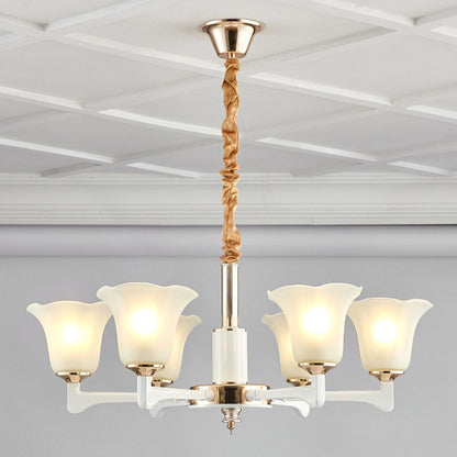 Ruffle Chandelier Lighting Simplicity Cream Frosted Glass Drop Pendant for Bedroom 6 Ivory Clearhalo 'Ceiling Lights' 'Chandeliers' 'Glass shade' 'Glass' 'Modern Chandeliers' 'Modern' 'Pendant Lights' Lighting' 2030304