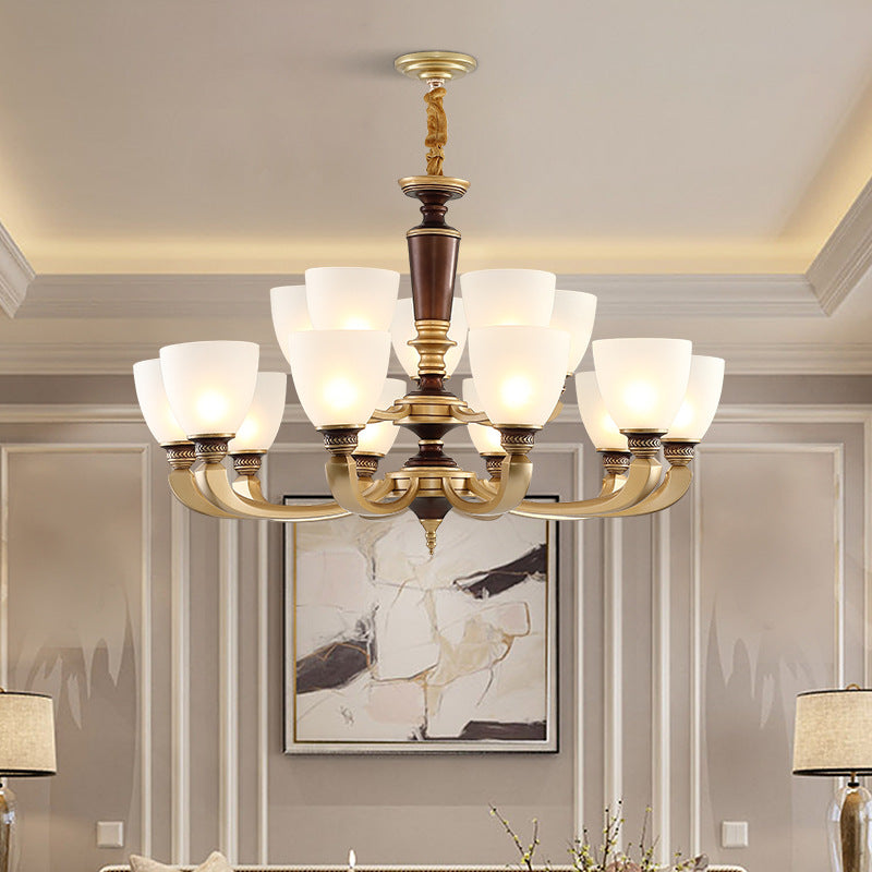 Brass Bowl Pendant Light Kit Modernist White Frosted Glass Ceiling Chandelier Clearhalo 'Ceiling Lights' 'Chandeliers' 'Modern Chandeliers' 'Modern' Lighting' 2030305