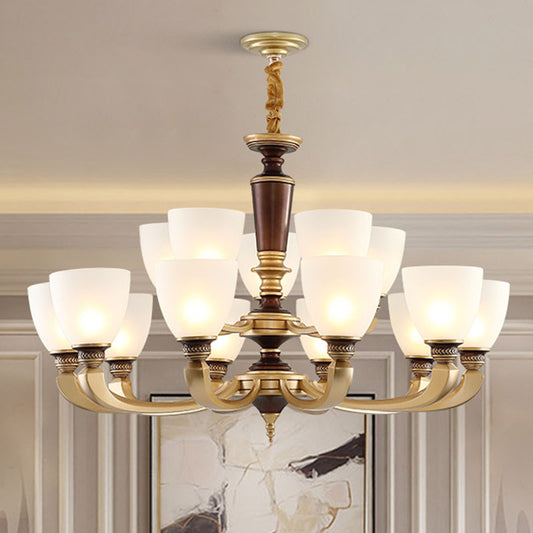 Brass Bowl Pendant Light Kit Modernist White Frosted Glass Ceiling Chandelier White Clearhalo 'Ceiling Lights' 'Chandeliers' 'Modern Chandeliers' 'Modern' Lighting' 2030306