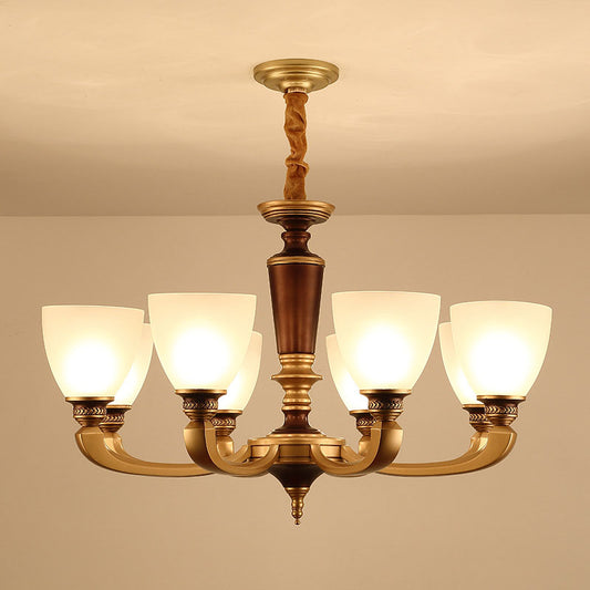 Brass Bowl Pendant Light Kit Modernist White Frosted Glass Ceiling Chandelier Clearhalo 'Ceiling Lights' 'Chandeliers' 'Modern Chandeliers' 'Modern' Lighting' 2030309