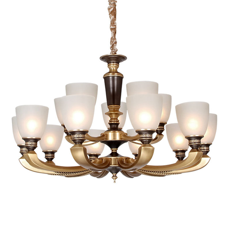 Simplicity Chandelier Lamp Brass Bowl Suspension Lighting Fixture with White Frosted Glass Shad Clearhalo 'Ceiling Lights' 'Chandeliers' 'Modern Chandeliers' 'Modern' Lighting' 2030312