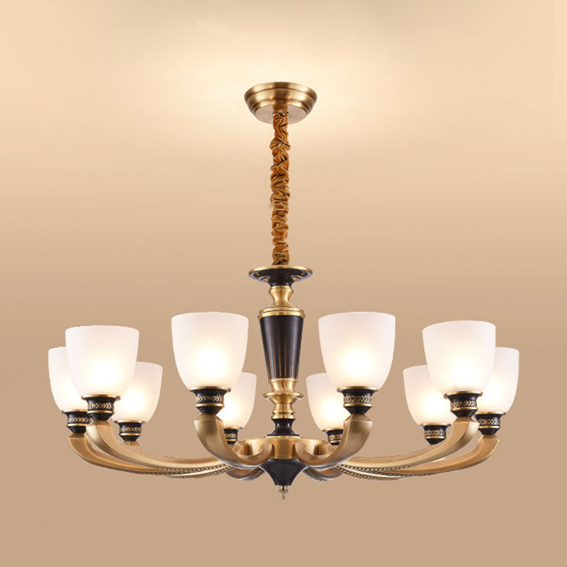 Simplicity Chandelier Lamp Brass Bowl Suspension Lighting Fixture with White Frosted Glass Shad Clearhalo 'Ceiling Lights' 'Chandeliers' 'Modern Chandeliers' 'Modern' Lighting' 2030314