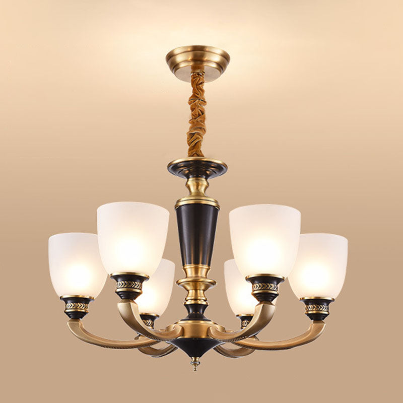 Simplicity Chandelier Lamp Brass Bowl Suspension Lighting Fixture with White Frosted Glass Shad Clearhalo 'Ceiling Lights' 'Chandeliers' 'Modern Chandeliers' 'Modern' Lighting' 2030319