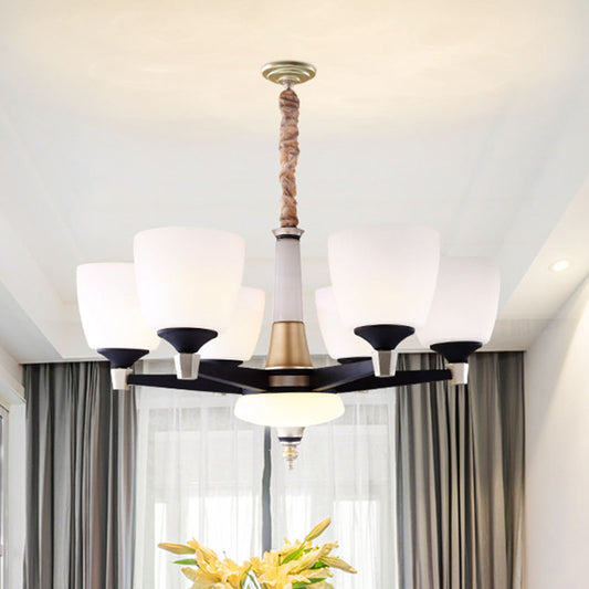 Modernist Dome Hanging Chandelier White Glass Living Room Ceiling Hang Fixture 6 White Clearhalo 'Ceiling Lights' 'Chandeliers' 'Glass shade' 'Glass' 'Modern Chandeliers' 'Modern' Lighting' 2030325