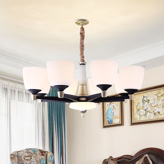 Modernist Dome Hanging Chandelier White Glass Living Room Ceiling Hang Fixture 8 White Clearhalo 'Ceiling Lights' 'Chandeliers' 'Glass shade' 'Glass' 'Modern Chandeliers' 'Modern' Lighting' 2030326