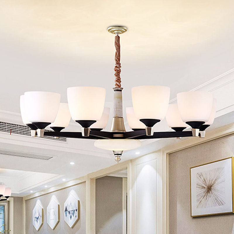 Modernist Dome Hanging Chandelier White Glass Living Room Ceiling Hang Fixture 10 White Clearhalo 'Ceiling Lights' 'Chandeliers' 'Glass shade' 'Glass' 'Modern Chandeliers' 'Modern' Lighting' 2030327