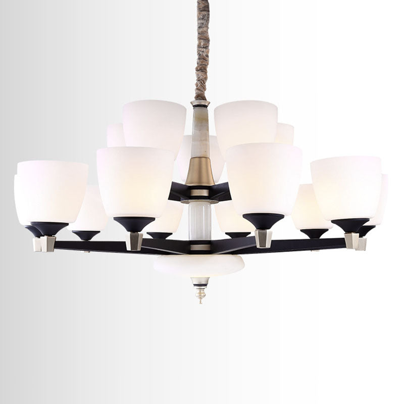 Modernist Dome Hanging Chandelier White Glass Living Room Ceiling Hang Fixture 15 White Clearhalo 'Ceiling Lights' 'Chandeliers' 'Glass shade' 'Glass' 'Modern Chandeliers' 'Modern' Lighting' 2030328