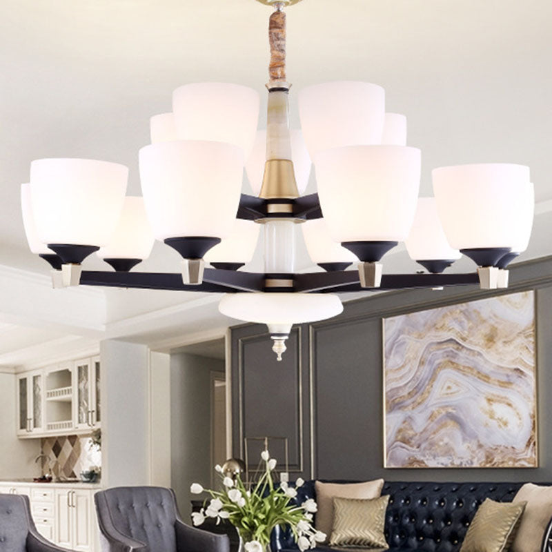 Modernist Dome Hanging Chandelier White Glass Living Room Ceiling Hang Fixture 18 White Clearhalo 'Ceiling Lights' 'Chandeliers' 'Glass shade' 'Glass' 'Modern Chandeliers' 'Modern' Lighting' 2030329