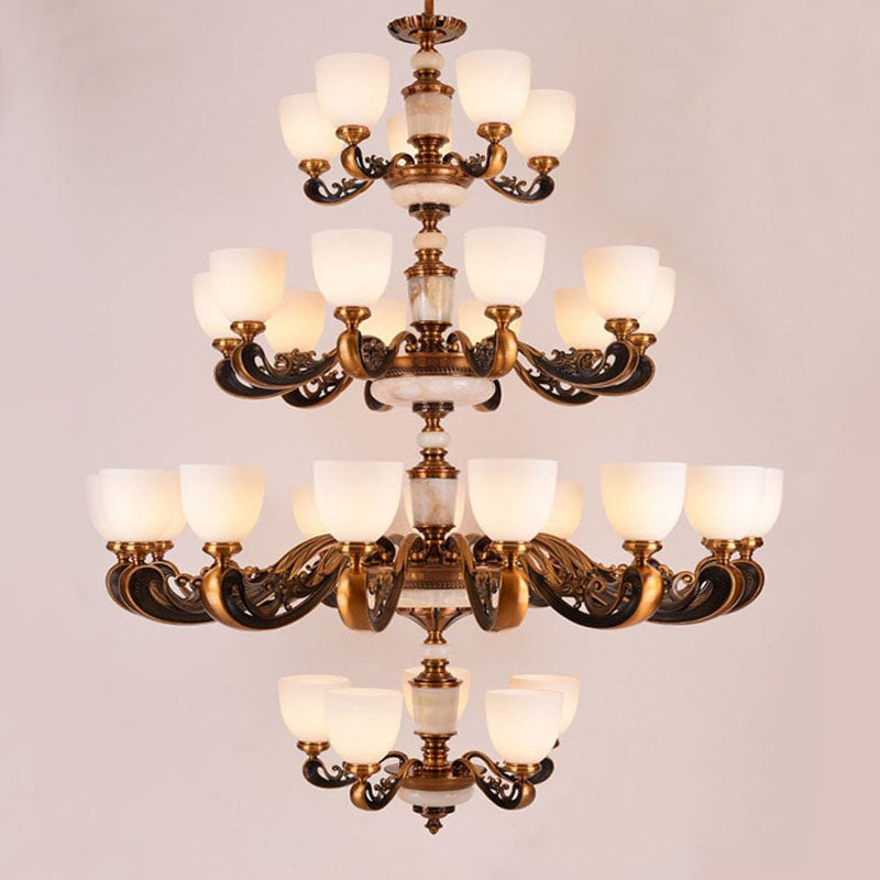 Dome Living Room Pendant Chandelier White Glass Minimal Hanging Ceiling Light White Clearhalo 'Ceiling Lights' 'Chandeliers' 'Modern Chandeliers' 'Modern' Lighting' 2030340