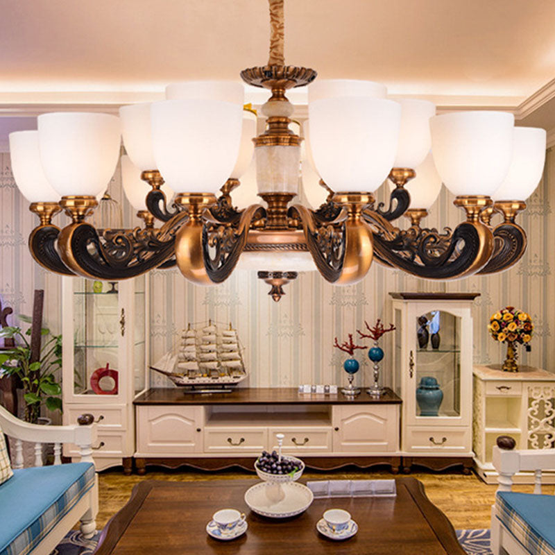 Dome Living Room Pendant Chandelier White Glass Minimal Hanging Ceiling Light Clearhalo 'Ceiling Lights' 'Chandeliers' 'Modern Chandeliers' 'Modern' Lighting' 2030341