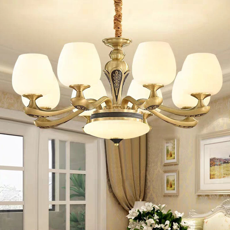 Tulip White Glass Hanging Chandelier Contemporary Gold Suspension Pendant Light for Living Room Clearhalo 'Ceiling Lights' 'Chandeliers' 'Modern Chandeliers' 'Modern' Lighting' 2030346