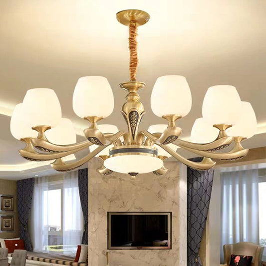 Tulip White Glass Hanging Chandelier Contemporary Gold Suspension Pendant Light for Living Room Clearhalo 'Ceiling Lights' 'Chandeliers' 'Modern Chandeliers' 'Modern' Lighting' 2030347
