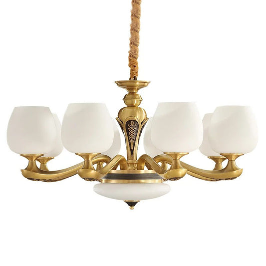 Tulip White Glass Hanging Chandelier Contemporary Gold Suspension Pendant Light for Living Room Clearhalo 'Ceiling Lights' 'Chandeliers' 'Modern Chandeliers' 'Modern' Lighting' 2030349