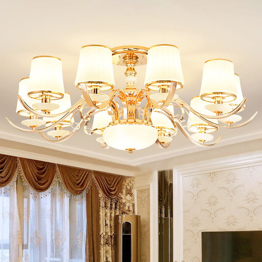 Opal Glass Barrel Chandelier Modernist Gold Pendant Lighting Fixture with Curving Arm 10 Gold Clearhalo 'Ceiling Lights' 'Chandeliers' 'Glass shade' 'Glass' 'Modern Chandeliers' 'Modern' Lighting' 2030353