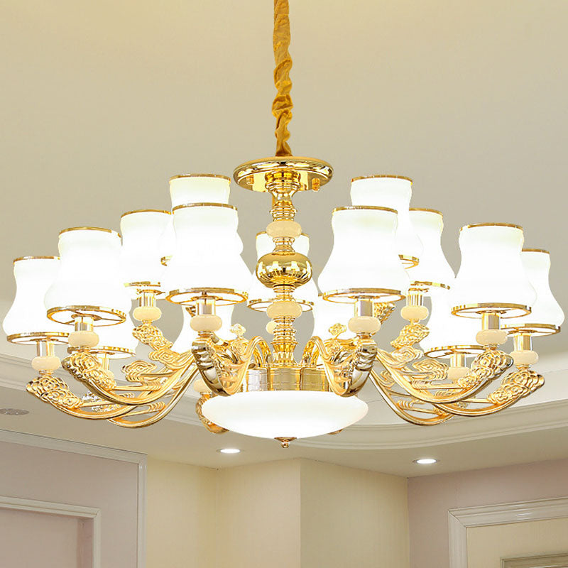 Gold Flared Drop Lamp Modernism Opaline Glass Chandelier Light Fixture for Living Room 15 Gold Clearhalo 'Ceiling Lights' 'Chandeliers' 'Modern Chandeliers' 'Modern' Lighting' 2030373