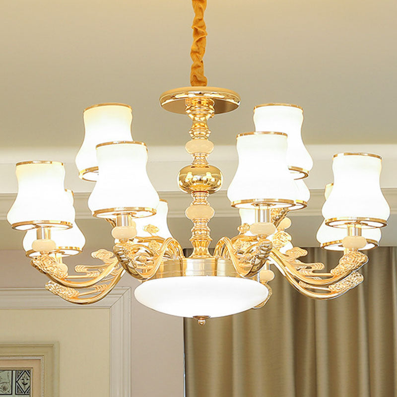 Gold Flared Drop Lamp Modernism Opaline Glass Chandelier Light Fixture for Living Room 12 Gold Clearhalo 'Ceiling Lights' 'Chandeliers' 'Modern Chandeliers' 'Modern' Lighting' 2030374