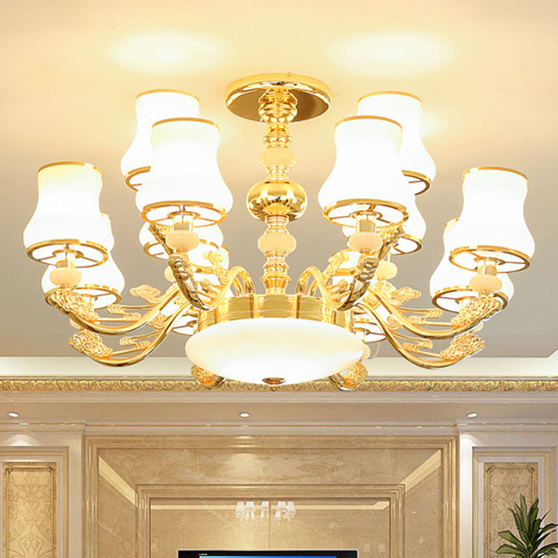 Gold Flared Drop Lamp Modernism Opaline Glass Chandelier Light Fixture for Living Room Clearhalo 'Ceiling Lights' 'Chandeliers' 'Modern Chandeliers' 'Modern' Lighting' 2030375