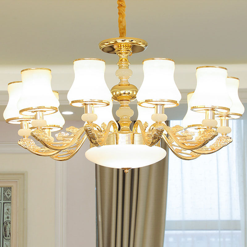Gold Flared Drop Lamp Modernism Opaline Glass Chandelier Light Fixture for Living Room 10 Gold Clearhalo 'Ceiling Lights' 'Chandeliers' 'Modern Chandeliers' 'Modern' Lighting' 2030376