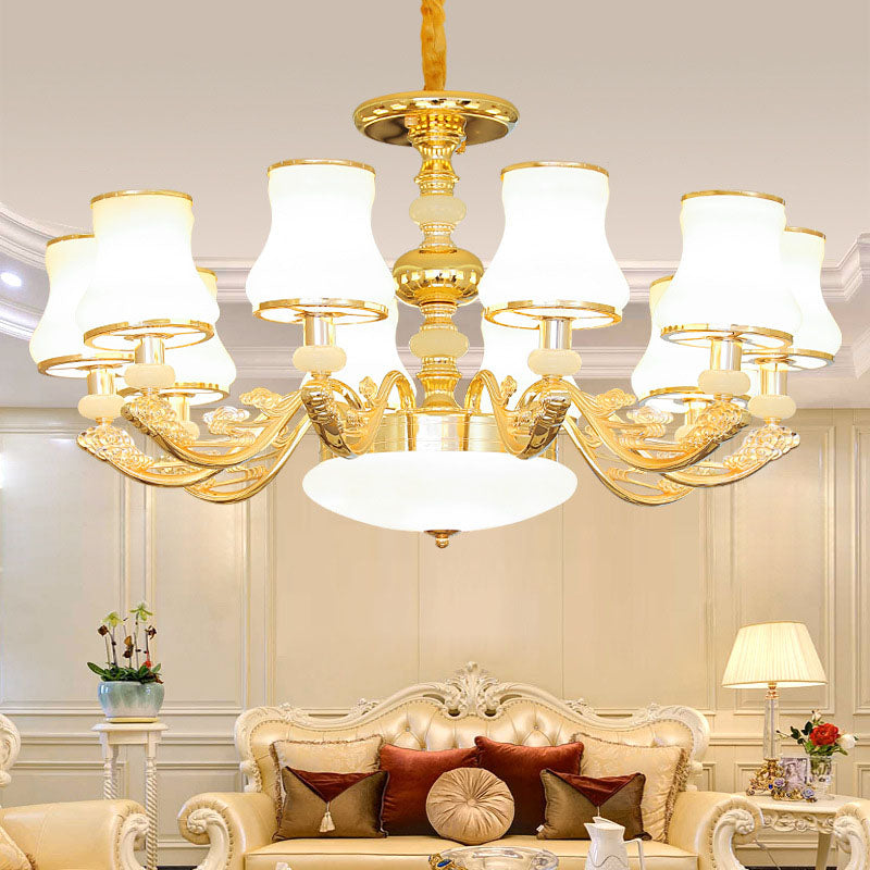Gold Flared Drop Lamp Modernism Opaline Glass Chandelier Light Fixture for Living Room Clearhalo 'Ceiling Lights' 'Chandeliers' 'Modern Chandeliers' 'Modern' Lighting' 2030377