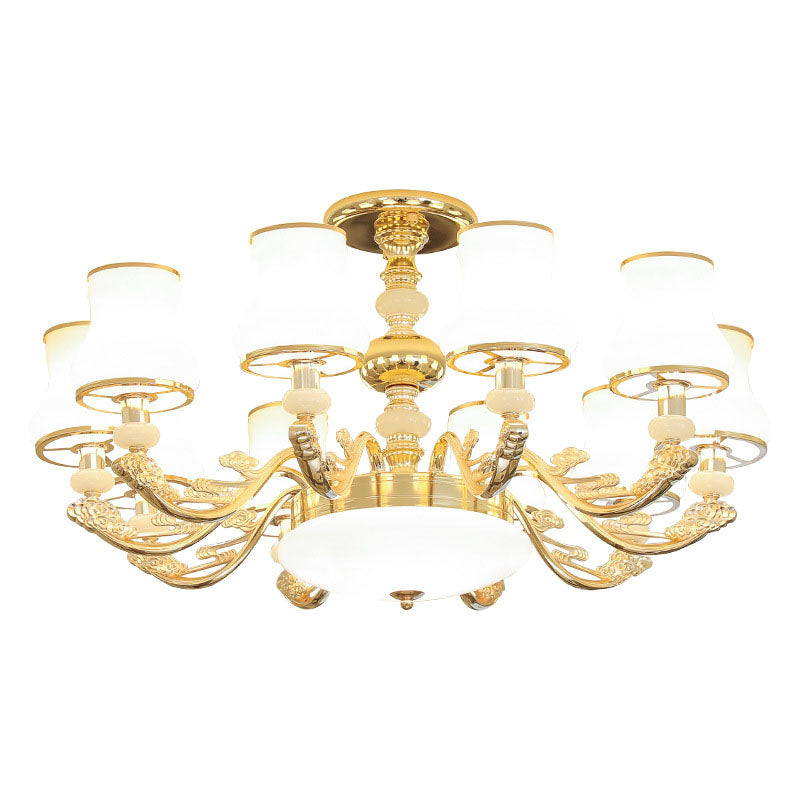 Gold Flared Drop Lamp Modernism Opaline Glass Chandelier Light Fixture for Living Room Clearhalo 'Ceiling Lights' 'Chandeliers' 'Modern Chandeliers' 'Modern' Lighting' 2030379