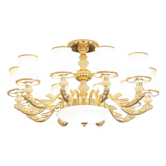 Gold Flared Drop Lamp Modernism Opaline Glass Chandelier Light Fixture for Living Room Clearhalo 'Ceiling Lights' 'Chandeliers' 'Modern Chandeliers' 'Modern' Lighting' 2030379