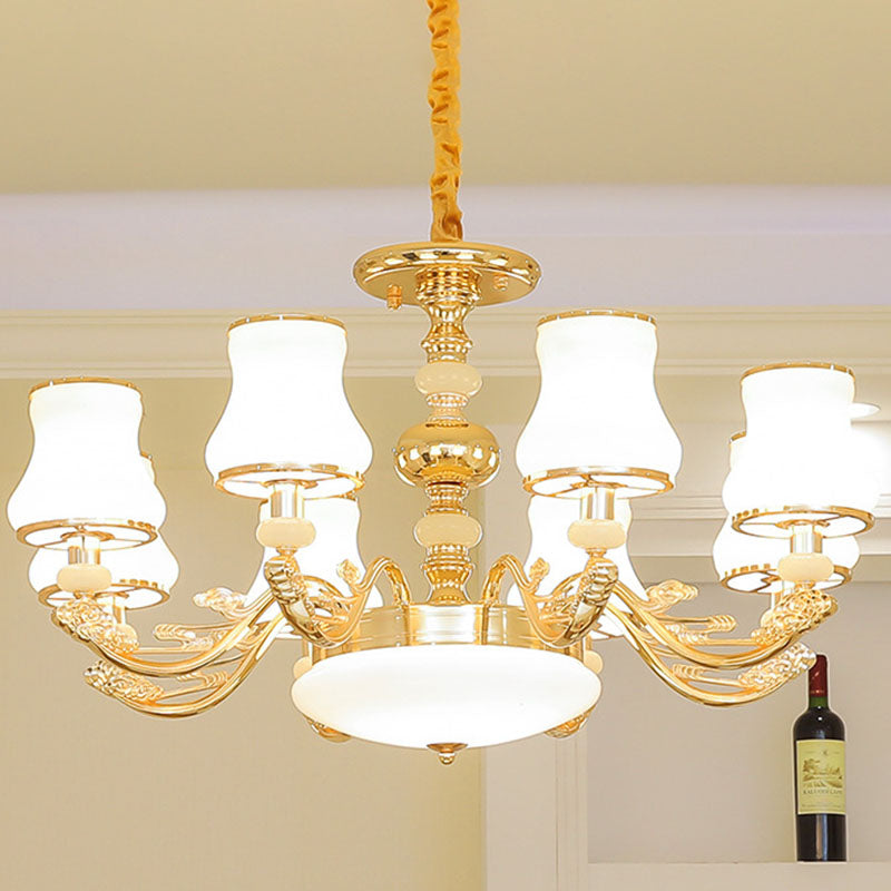 Gold Flared Drop Lamp Modernism Opaline Glass Chandelier Light Fixture for Living Room 8 Gold Clearhalo 'Ceiling Lights' 'Chandeliers' 'Modern Chandeliers' 'Modern' Lighting' 2030380