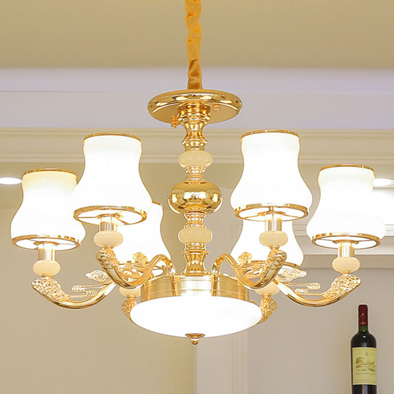 Gold Flared Drop Lamp Modernism Opaline Glass Chandelier Light Fixture for Living Room 6 Gold Clearhalo 'Ceiling Lights' 'Chandeliers' 'Modern Chandeliers' 'Modern' Lighting' 2030381