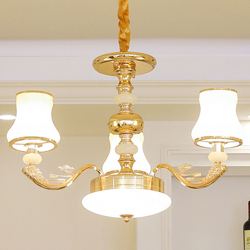 Gold Flared Drop Lamp Modernism Opaline Glass Chandelier Light Fixture for Living Room 3 Gold Clearhalo 'Ceiling Lights' 'Chandeliers' 'Modern Chandeliers' 'Modern' Lighting' 2030383