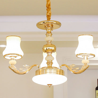 Gold Flared Drop Lamp Modernism Opaline Glass Chandelier Light Fixture for Living Room 3 Gold Clearhalo 'Ceiling Lights' 'Chandeliers' 'Modern Chandeliers' 'Modern' Lighting' 2030383