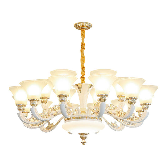 Simple Suspension Lamp White Paneled Bell Chandelier Lighting with Frosted Glass Shade Clearhalo 'Ceiling Lights' 'Chandeliers' 'Modern Chandeliers' 'Modern' Lighting' 2030385
