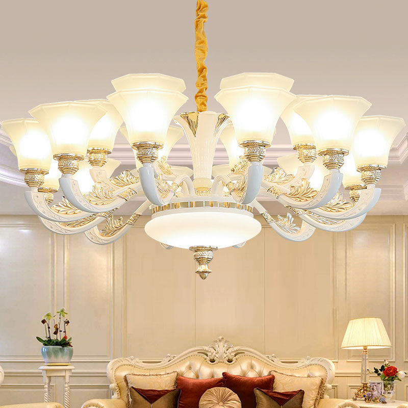 Simple Suspension Lamp White Paneled Bell Chandelier Lighting with Frosted Glass Shade 15 White Clearhalo 'Ceiling Lights' 'Chandeliers' 'Modern Chandeliers' 'Modern' Lighting' 2030386