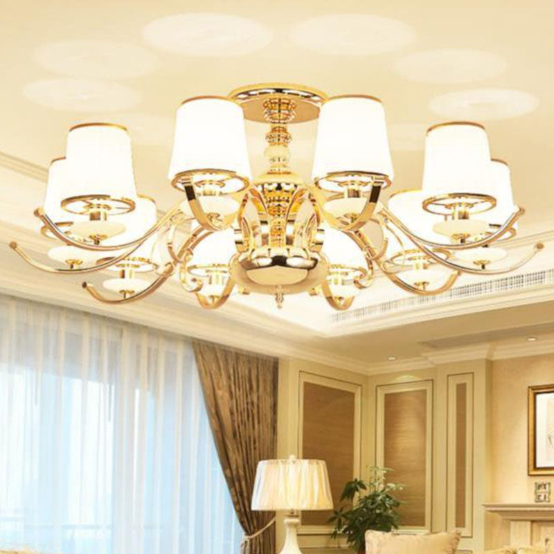 Conical Chandelier Light Simple Cream Glass 10-Light Living Room Hanging Pendant in Gold Clearhalo 'Ceiling Lights' 'Chandeliers' 'Modern Chandeliers' 'Modern' Lighting' 2030393