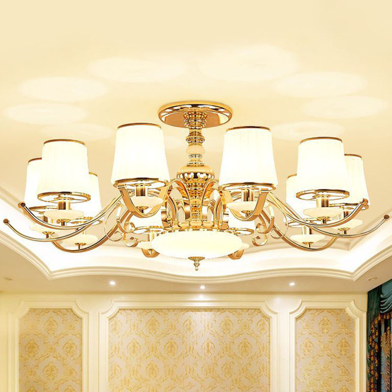 Conical Chandelier Light Simple Cream Glass 10-Light Living Room Hanging Pendant in Gold Clearhalo 'Ceiling Lights' 'Chandeliers' 'Modern Chandeliers' 'Modern' Lighting' 2030394