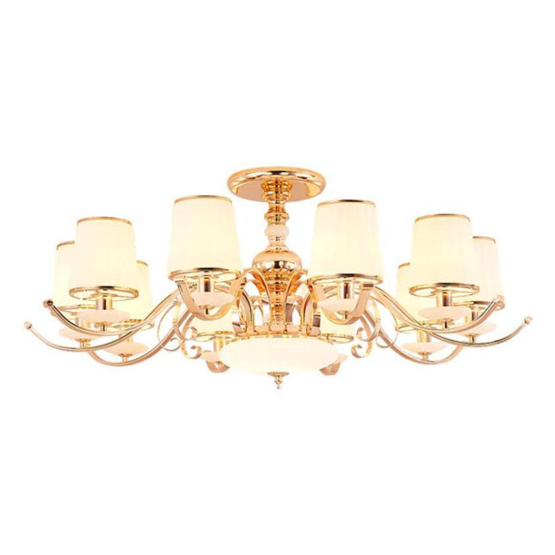 Conical Chandelier Light Simple Cream Glass 10-Light Living Room Hanging Pendant in Gold Clearhalo 'Ceiling Lights' 'Chandeliers' 'Modern Chandeliers' 'Modern' Lighting' 2030395