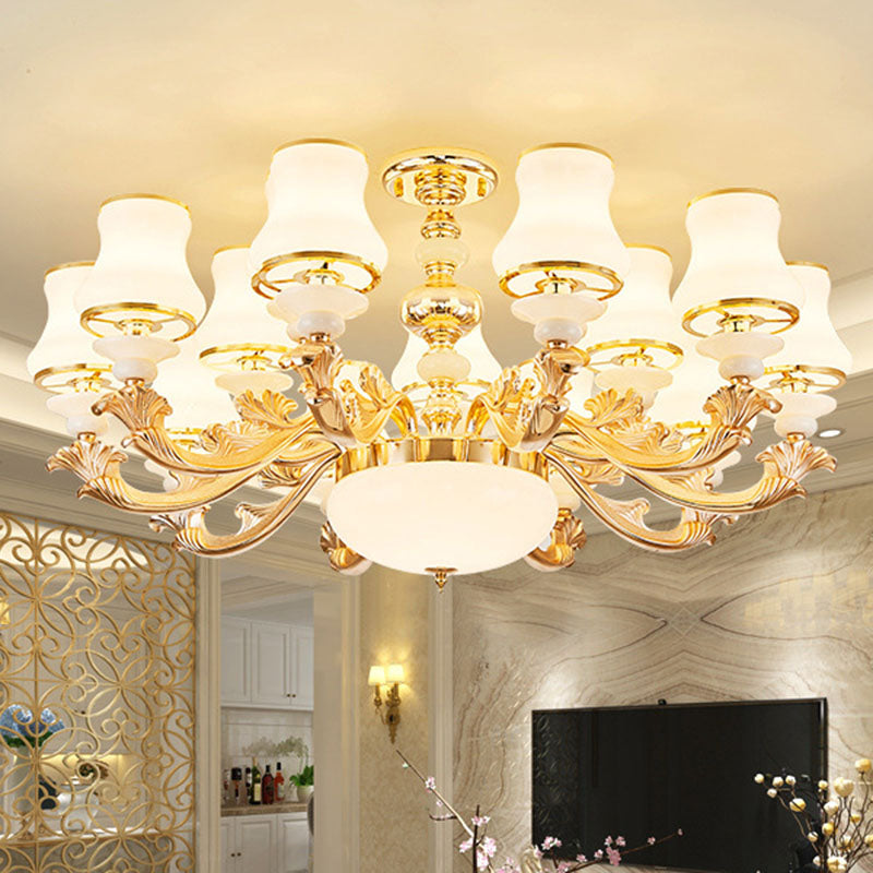 Nordic Flared Chandelier Lamp Milky Glass Living Room Hanging Ceiling Light in Gold Clearhalo 'Ceiling Lights' 'Chandeliers' 'Modern Chandeliers' 'Modern' Lighting' 2030398