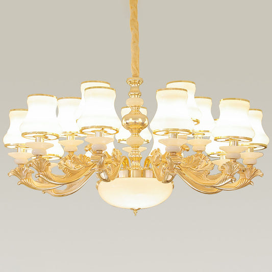 Nordic Flared Chandelier Lamp Milky Glass Living Room Hanging Ceiling Light in Gold Clearhalo 'Ceiling Lights' 'Chandeliers' 'Modern Chandeliers' 'Modern' Lighting' 2030399