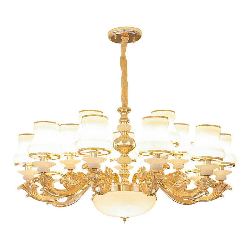 Nordic Flared Chandelier Lamp Milky Glass Living Room Hanging Ceiling Light in Gold Clearhalo 'Ceiling Lights' 'Chandeliers' 'Modern Chandeliers' 'Modern' Lighting' 2030400