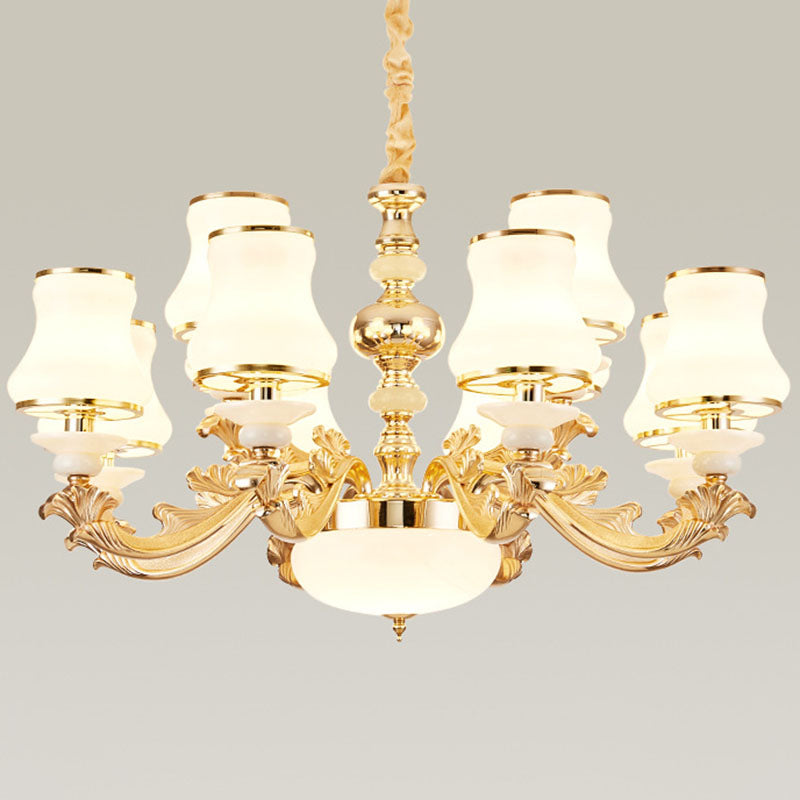 Nordic Flared Chandelier Lamp Milky Glass Living Room Hanging Ceiling Light in Gold 12 Gold Clearhalo 'Ceiling Lights' 'Chandeliers' 'Modern Chandeliers' 'Modern' Lighting' 2030401