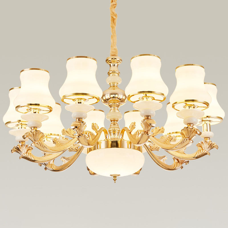 Nordic Flared Chandelier Lamp Milky Glass Living Room Hanging Ceiling Light in Gold Clearhalo 'Ceiling Lights' 'Chandeliers' 'Modern Chandeliers' 'Modern' Lighting' 2030403