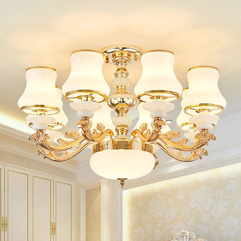 Nordic Flared Chandelier Lamp Milky Glass Living Room Hanging Ceiling Light in Gold 8 Gold Clearhalo 'Ceiling Lights' 'Chandeliers' 'Modern Chandeliers' 'Modern' Lighting' 2030404