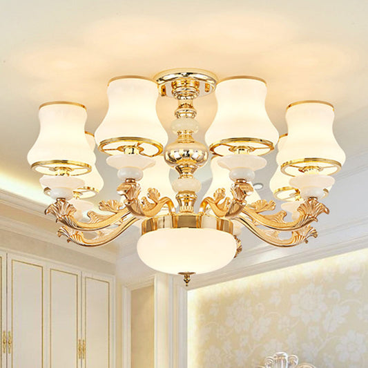 Nordic Flared Chandelier Lamp Milky Glass Living Room Hanging Ceiling Light in Gold 8 Gold Clearhalo 'Ceiling Lights' 'Chandeliers' 'Modern Chandeliers' 'Modern' Lighting' 2030404