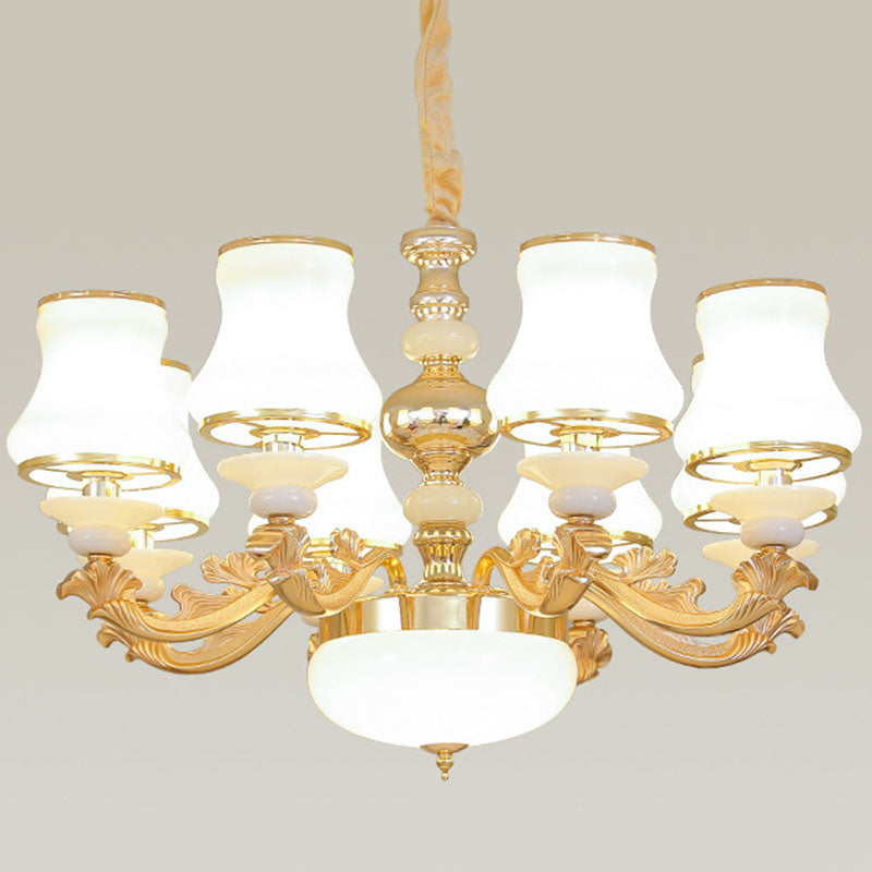 Nordic Flared Chandelier Lamp Milky Glass Living Room Hanging Ceiling Light in Gold Clearhalo 'Ceiling Lights' 'Chandeliers' 'Modern Chandeliers' 'Modern' Lighting' 2030405
