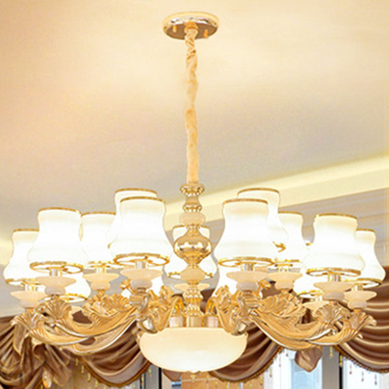Opaline Glass Curved Chandelier Lighting Simple Ceiling Suspension Lamp for Living Room Clearhalo 'Ceiling Lights' 'Chandeliers' 'Modern Chandeliers' 'Modern' Lighting' 2030408